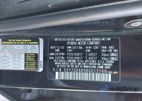 2011 Hyundai Santa Fe Gls из США, поврежденный, VIN 5XYZGDAB9BG013160